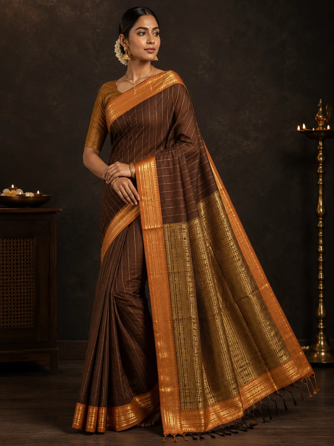 Coffee Elegance — 100s Count Pure Cotton saree
