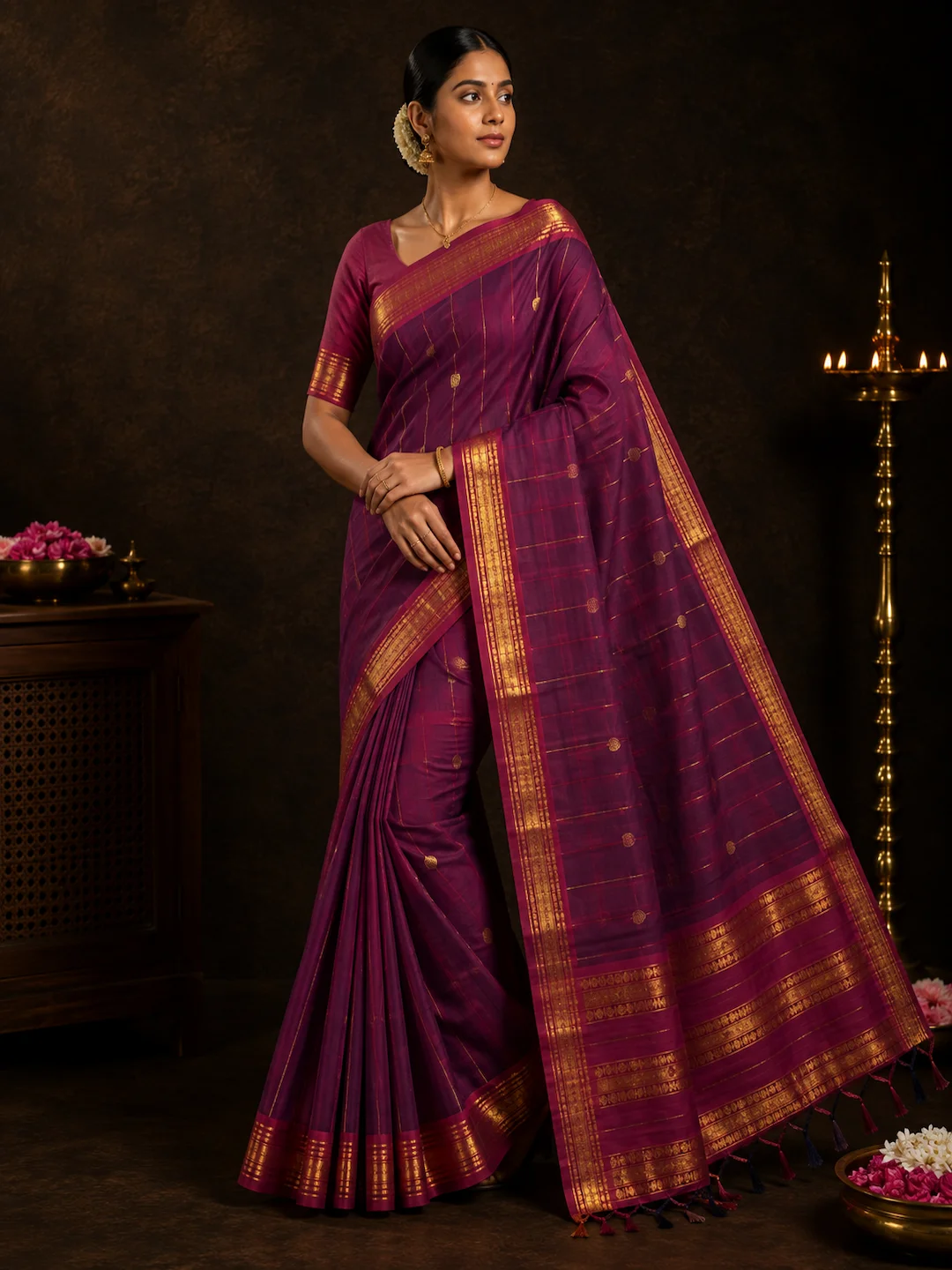 Regal Wine 100s count — 100s Count Pure Cotton saree
